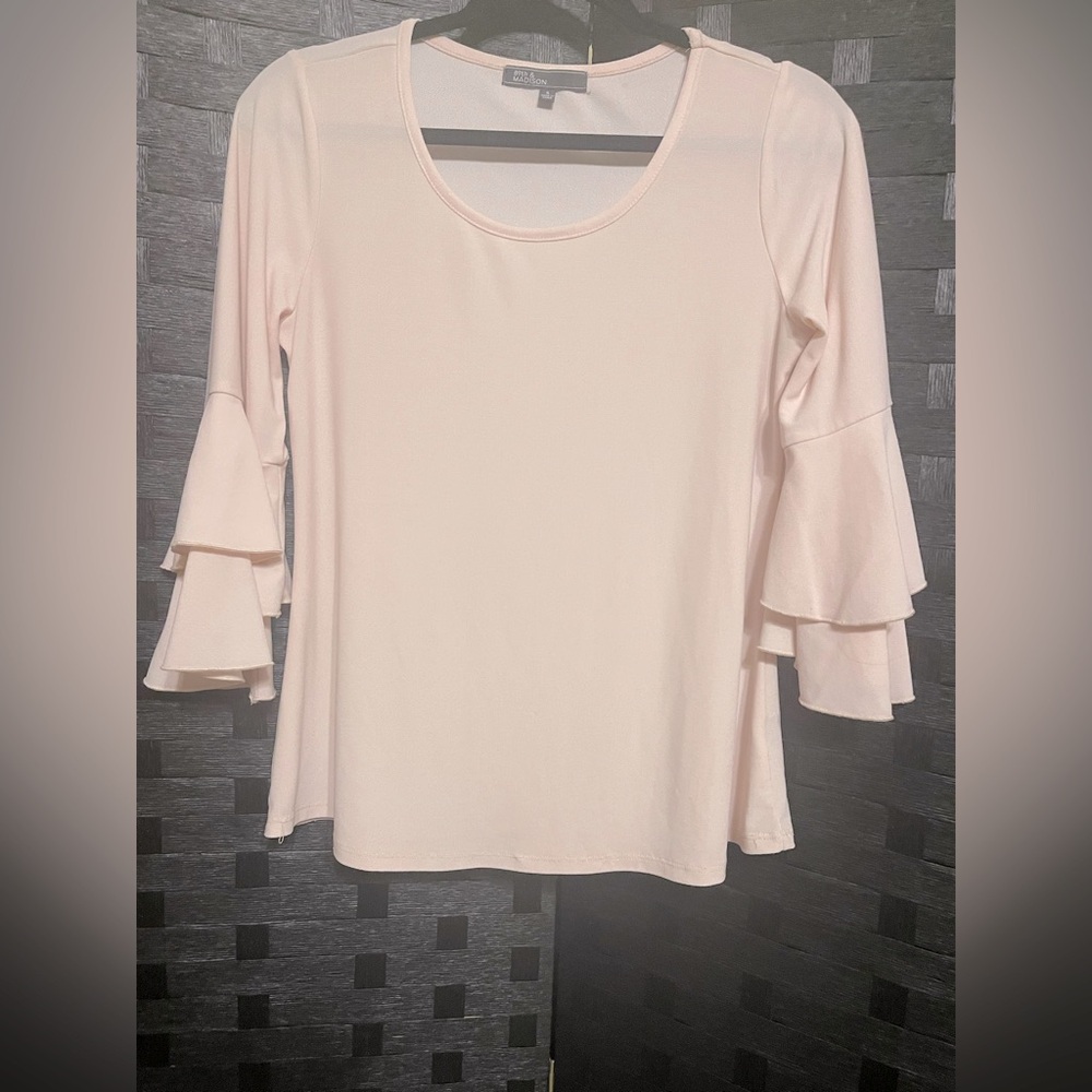 89th & Madison Womens Baby Pink Ruffle Sleeve Blouse Small - Picture 1 of 7